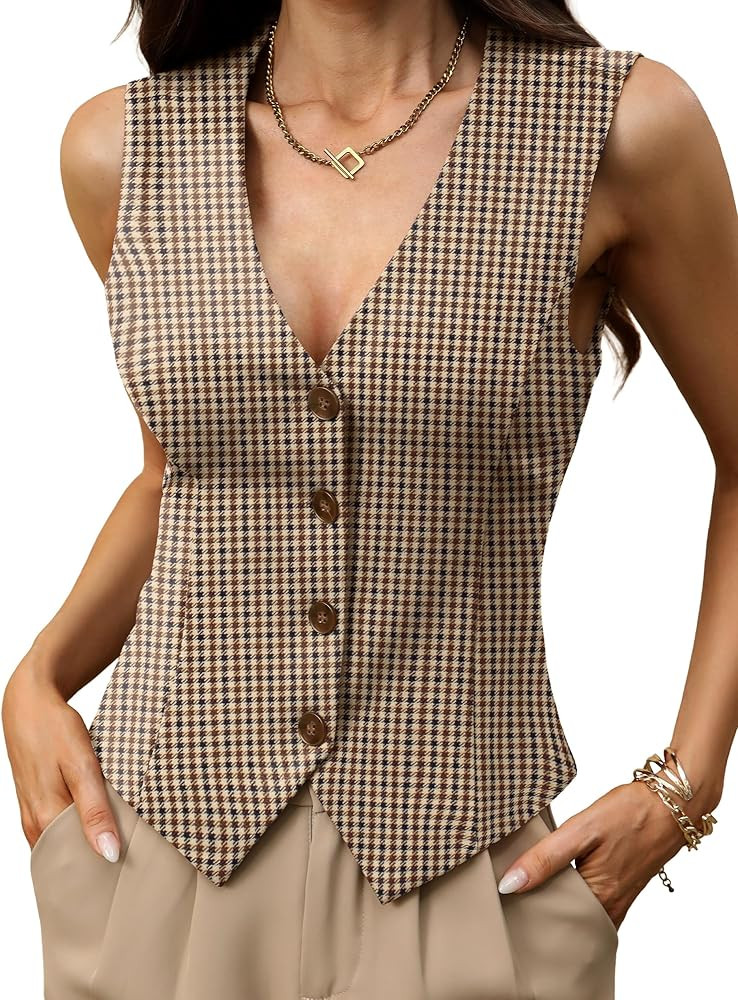 ELLEVEN High Stretchy Vest Tops for Women, Knit V-Neck Sleeveless Button Down Vest Business Casua... | Amazon (US)