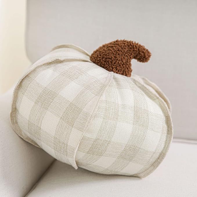 Phantoscope Checker Pumpkin Throw Pillows Plaid Decorative Cute 3D Shaped Cushion, Cream and Whit... | Amazon (US)