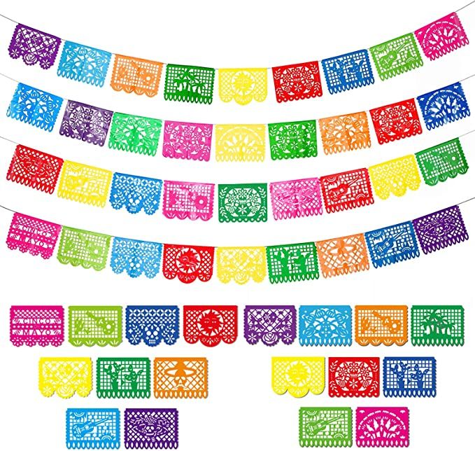 4 Packs Mexican Party Banner Large Plastic Papel Picado Banner Fiesta Plastic Banner Mexican Fies... | Amazon (US)