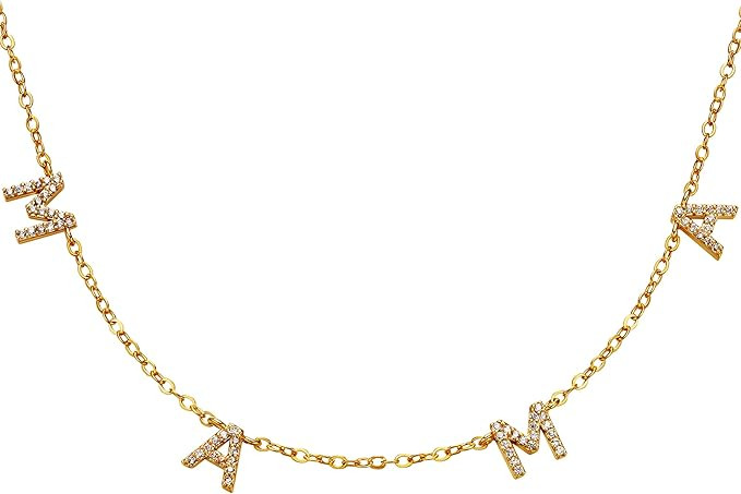 Tewiky Mama Necklace for Women, Dainty Gold Necklace 14k Gold Plated Mom Necklace Cubic Zirconia ... | Amazon (US)