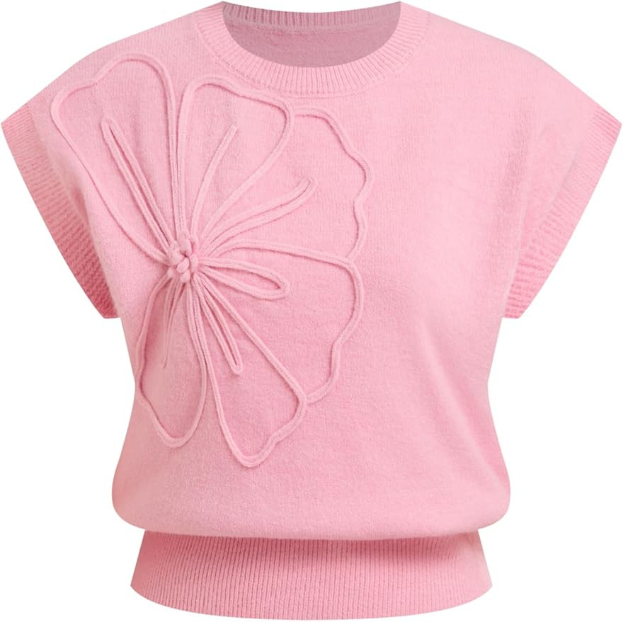 CIDER Floral Sweater Vest Crew Neck Loose Fit Sweater Casual Sleeveless Knit Top | Amazon (US)