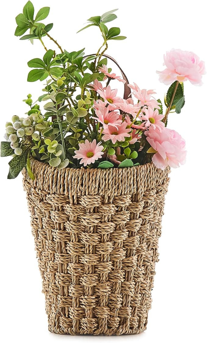 Woven Front Door Basket Seagrass Wall Hanging Basket Decorative Boho Mounted Organizer for Dried ... | Amazon (US)