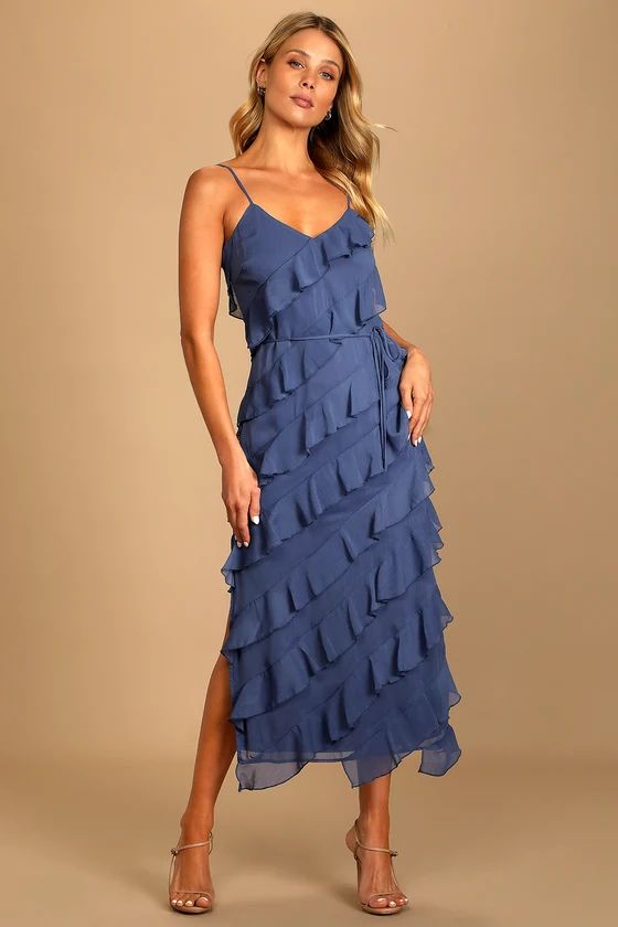 Love the Look Dusty Blue Tiered Ruffled Midi Dress | Lulus (US)