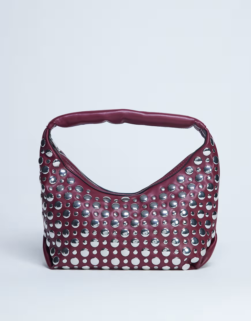 Topshop Samantha studded shoulder bag in burgundy-Red | ASOS (Global)