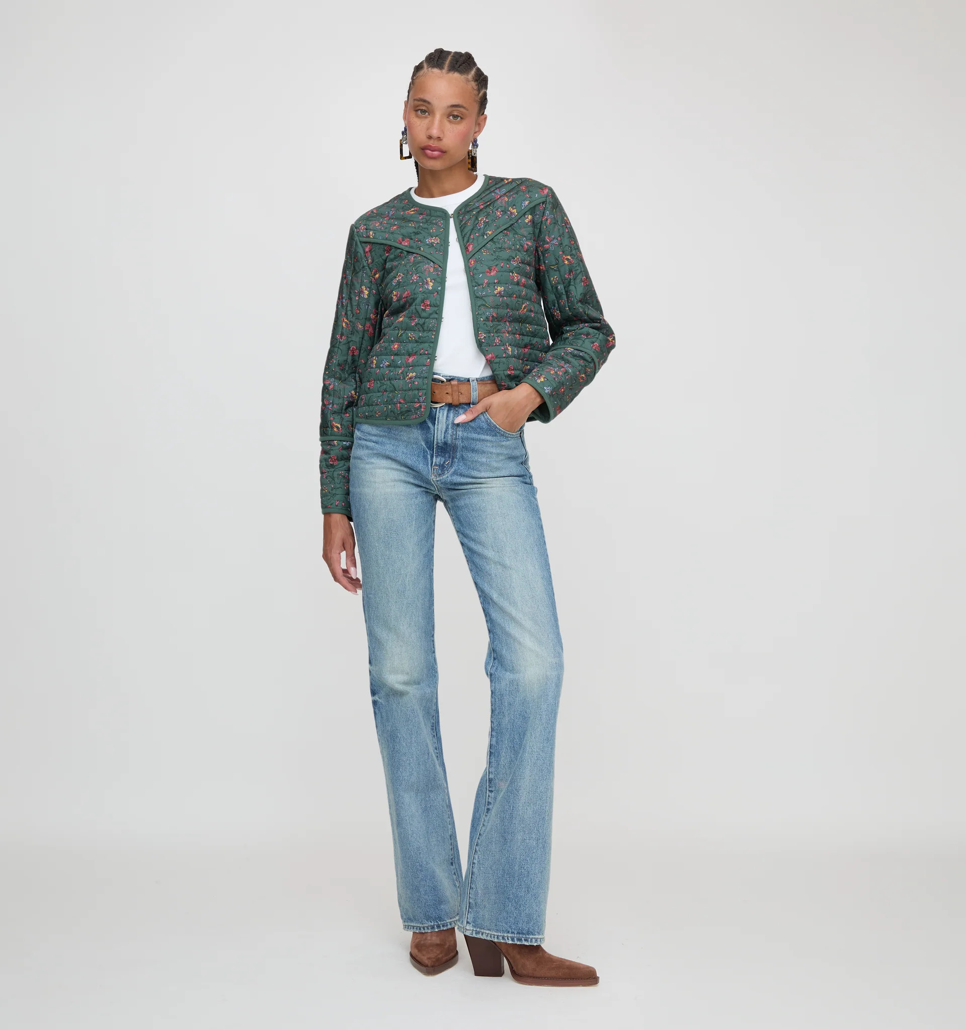 The Amari Quilted Jacket - Bottle Green Fleur Chintz | Hill House Home