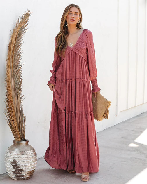 Penny Smocked Tiered Maxi Dress - Rose | VICI