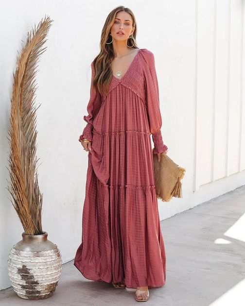 Penny Smocked Tiered Maxi Dress - Rose | VICI Collection