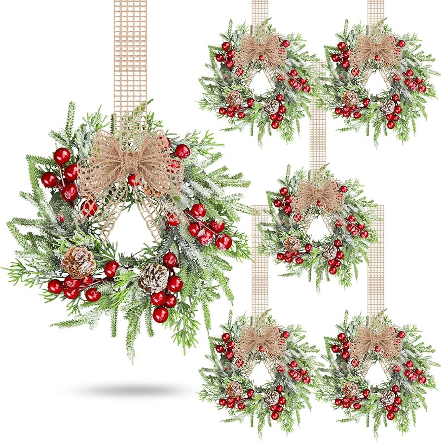 Zeyune 6 Set Christmas Wreaths Garland Kitchen Cabinet Wreath 9 Inch Mini Faux Windows Wreath wit... | Amazon (US)