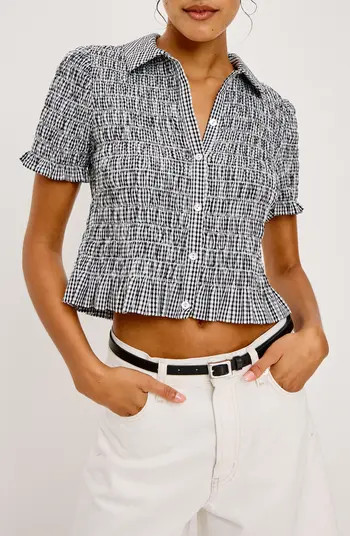 Rails Alton Shirred Button-Up Crop Peplum Top | Nordstrom | Nordstrom