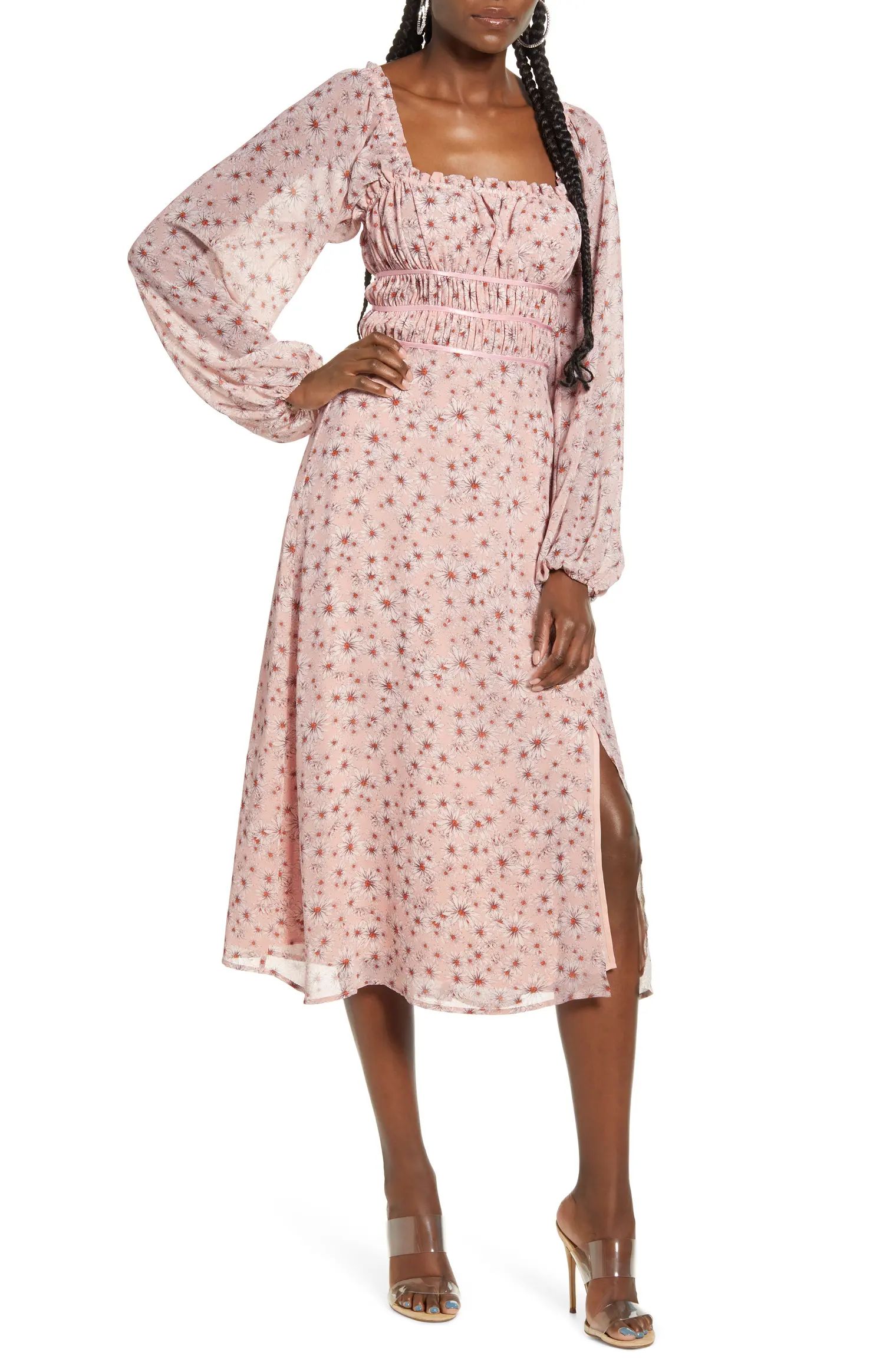 x Influencing in Color Liza Smocked Long Sleeve Midi Dress | Nordstrom