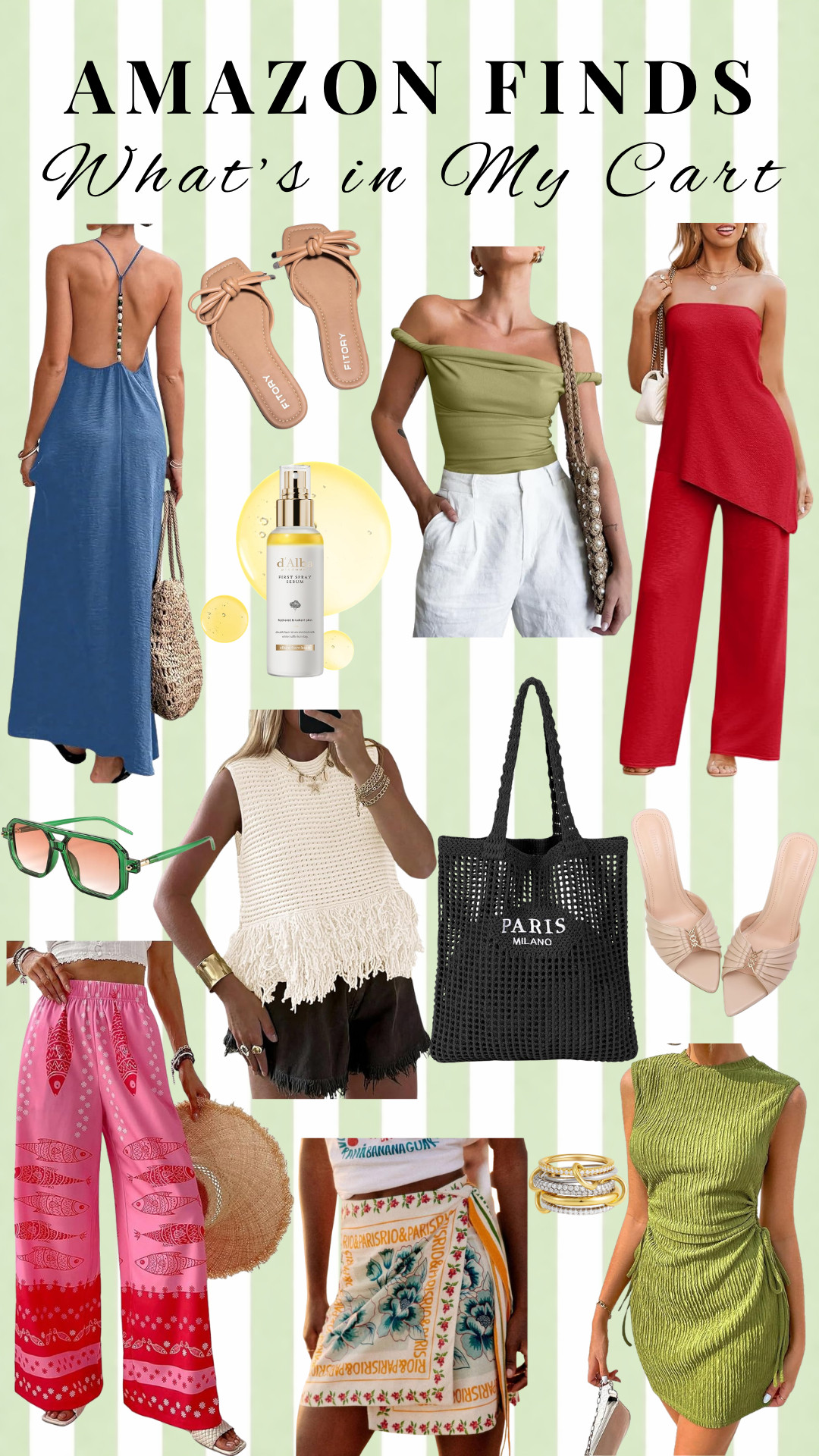 What's In My Cart from Amazon right now! So many cute finds for spring and summer!

green frame sunglasses
mesh beach bag
stackable ring
2 piece set
matching set
mule heels
sandals
floral wrap skirt
summer dress
linen maxi dress
truffle spray serum
sleeveless top
summer beach boho pants
crochet crop tank top 

#LTKootd #LTKSeasonal #LTKTravel