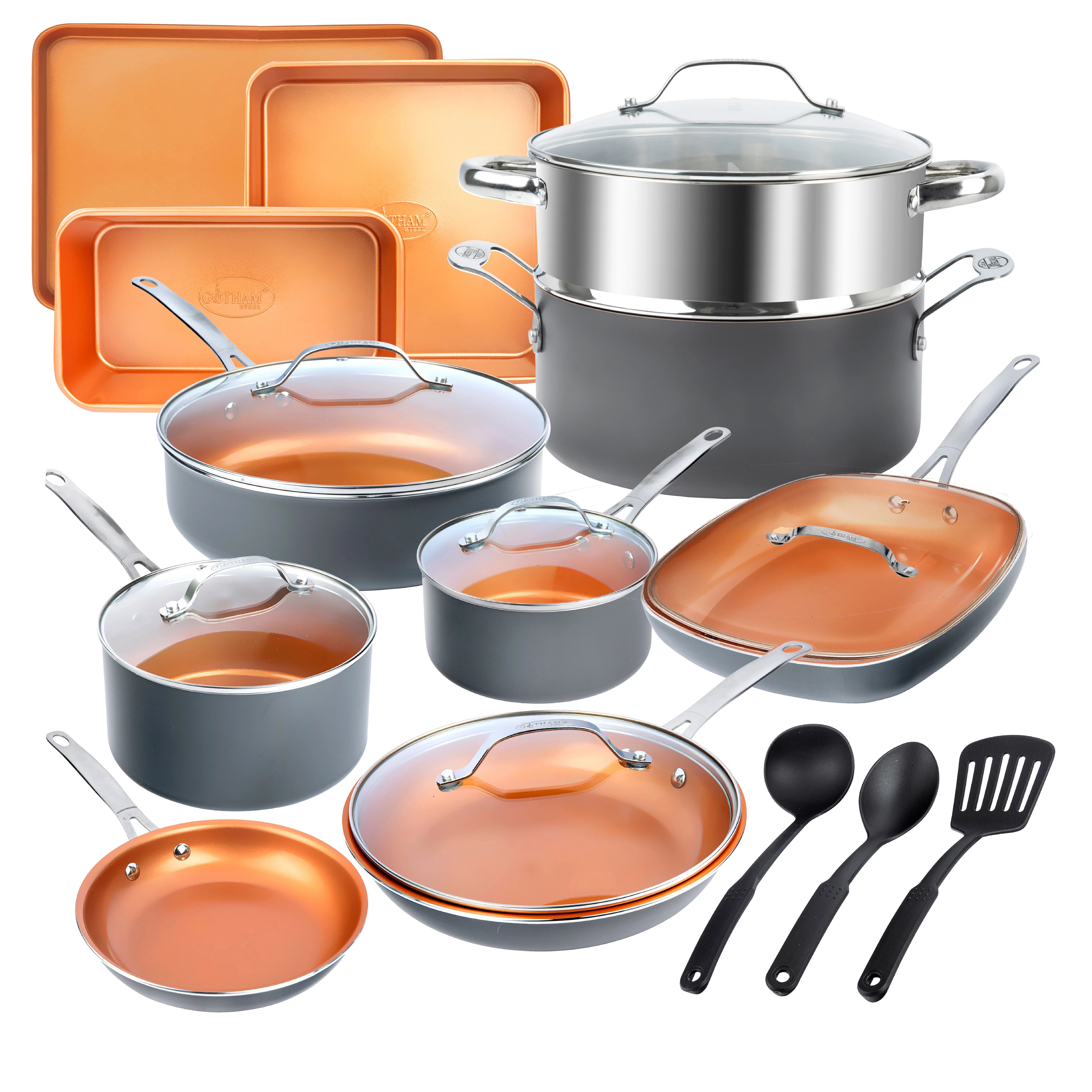Gotham Steel Pots and Pans Set 20 Piece Cookware Set with Nonstick Ceramic Copper Coating | Walmart (US)