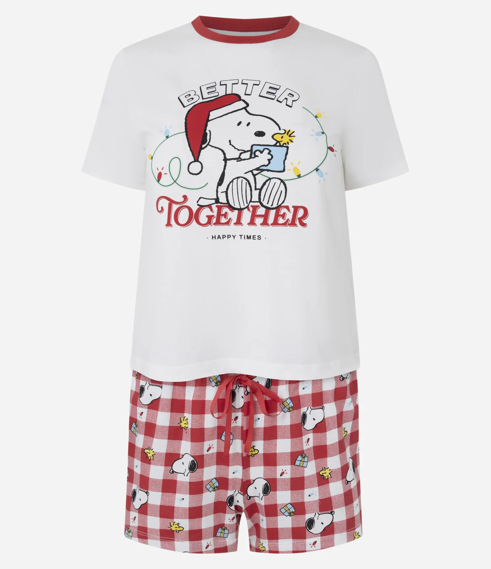 Pijama Short Doll em Cotton com Estampa Snoopy Natalino e Short Xadrez Branco/Vermelho - Lojas Re... | Renner (BR)