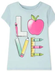 Girls Short Sleeve Love School Supplies Graphic Tee | The Children's Place | The Children's Place