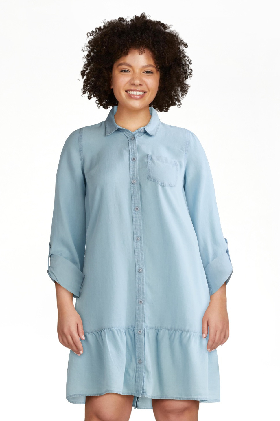 Time and Tru Women's and Women’s Plus Tiered Mini Shirtdress with Long Sleeves, Sizes XS-3XL | Walmart (US)