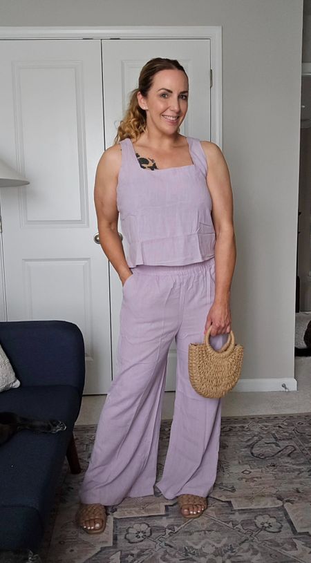 Never mind the wrinkles, was too excited to get this set on. Lavender & linen, What could be better? Elastic waistband pants with pockets, square neck tank, so comfy. Wearing size large! Linen set, linen casual set, linen pants and tank top set, Amazon Fashion, Amazon style, summer style, spring style, spring fashion

#LTKover40 #LTKmidsize #LTKstyletip
