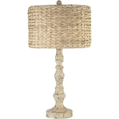 John Timberland Jackson Country Cottage Table Lamp 27 1/2" Tall Distressed Antique White Candlestick Rattan Drum Shade for Bedroom Living Room Bedside | Target
