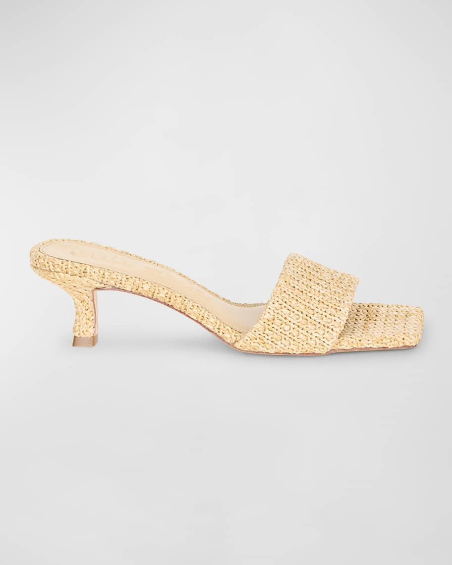 Cult Gaia Ada Raffia Kitten-Heel Slide Sandals | Neiman Marcus