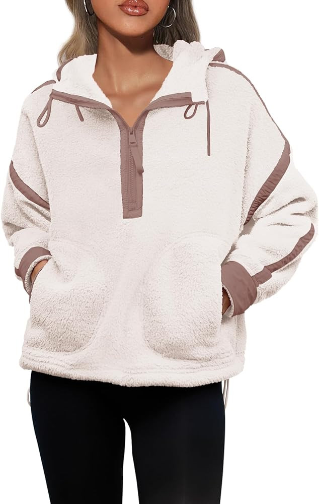 Panadila Womens Half Zip Fleece Pullover Oversized Hoodies Fuzzy Hooded Sweatshirt Cozy Sherpa Ja... | Amazon (US)