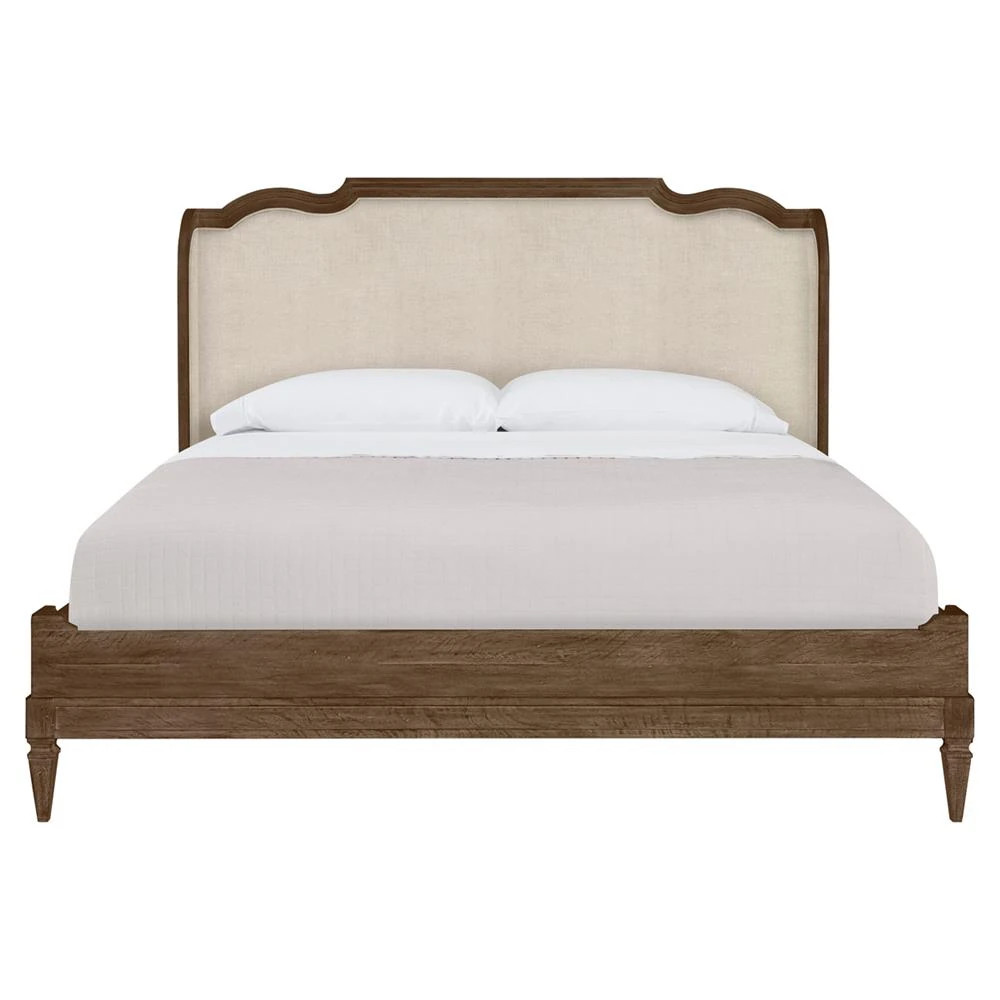 Century Nichole French Country Beige Linen Oak Wingback Bed - King | Kathy Kuo Home