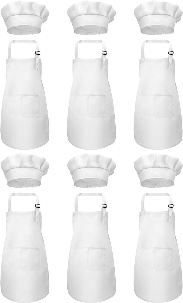 12 Pieces Kids Aprons Chef Hats Adjustable Child Aprons with Pockets Kitchen Bib | Amazon (US)