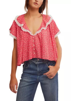 Free People Truly Yours Printed Blouse, Red, Large | Belk