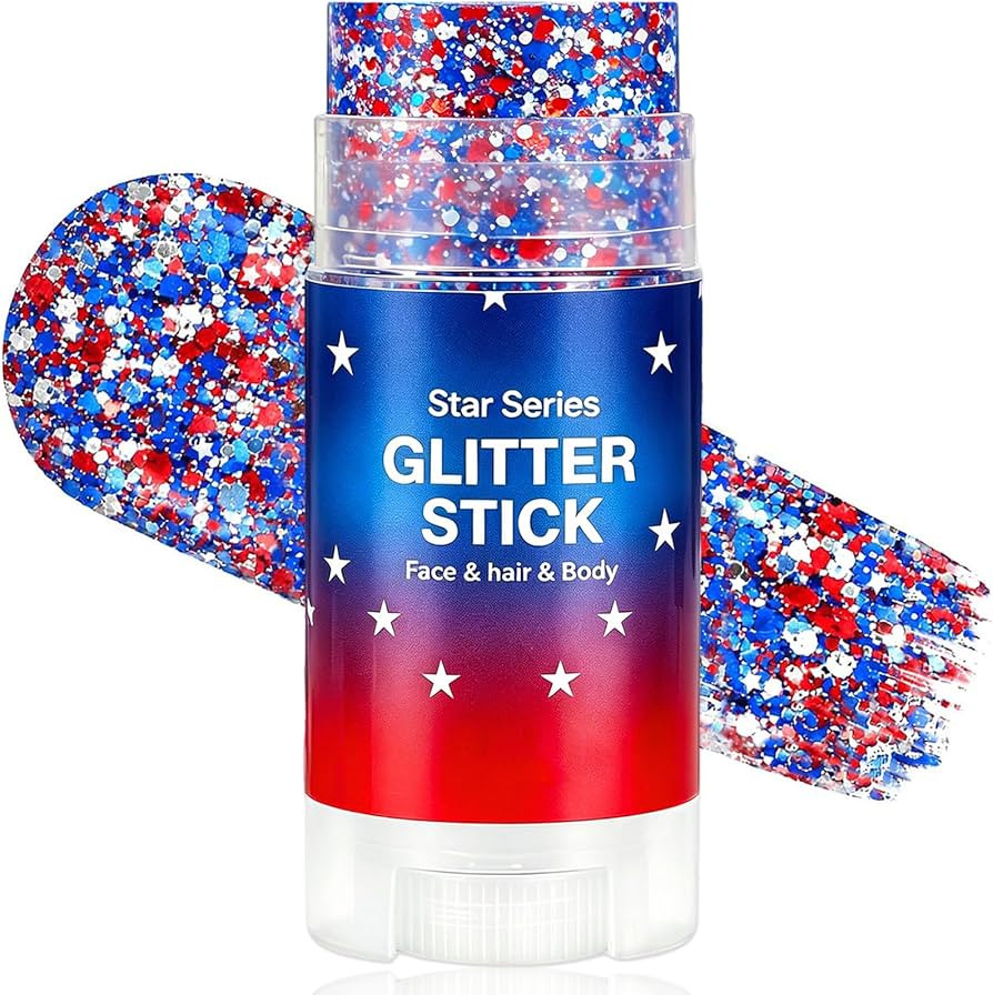 4th of July Body Glitter Stick, Patriotic Red White Blue Hair Glitter, USA Flag Face Body Glitter... | Amazon (US)