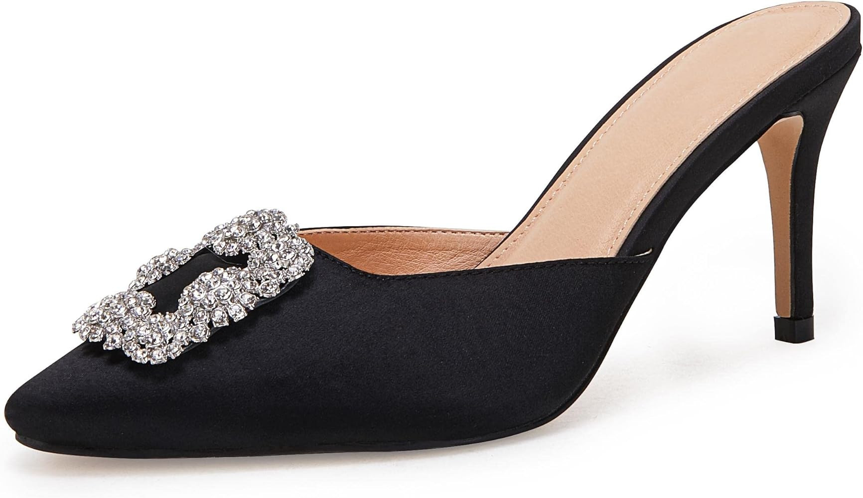 Coutgo Womens Pointed Toe Mule Sandals with Rhinestone Stiletto High Heel Bridal Evening Party We... | Amazon (US)