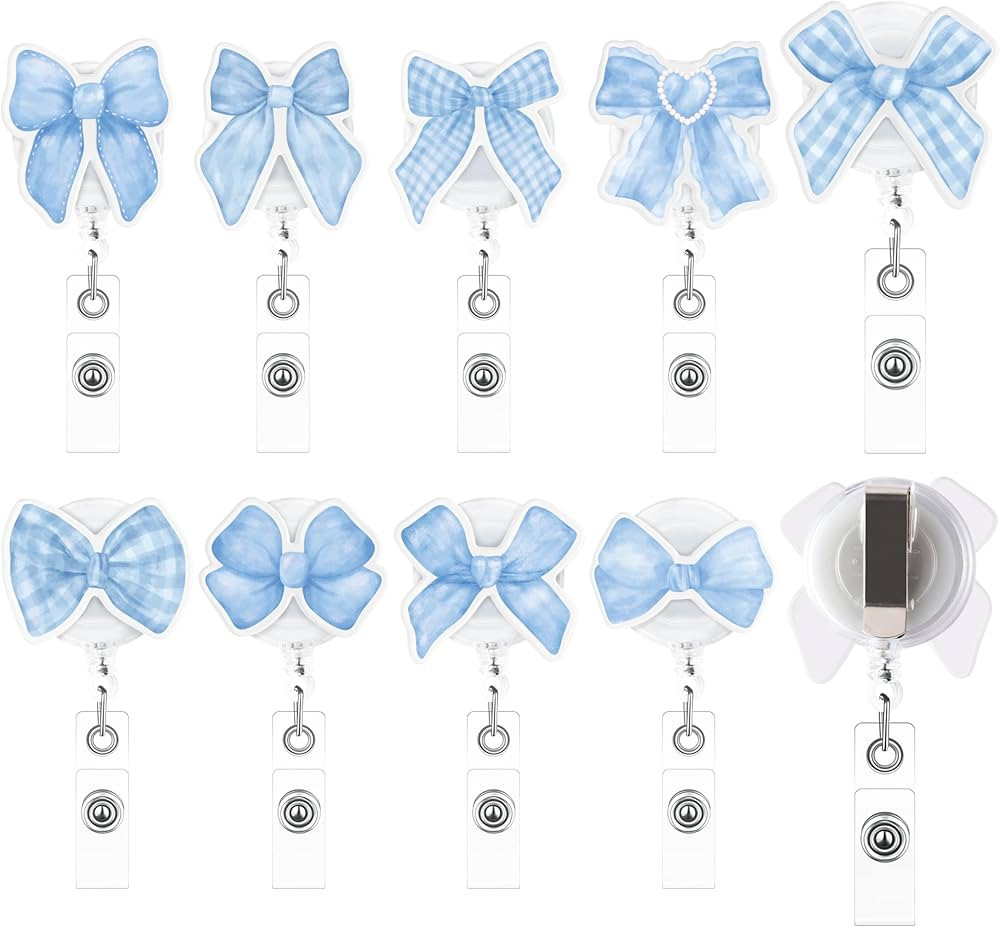 Blue Retractable Badge Holder - 9pcs Coquette Blue Bow Watercolor Aesthetic Acrylic Duty Retracta... | Amazon (US)