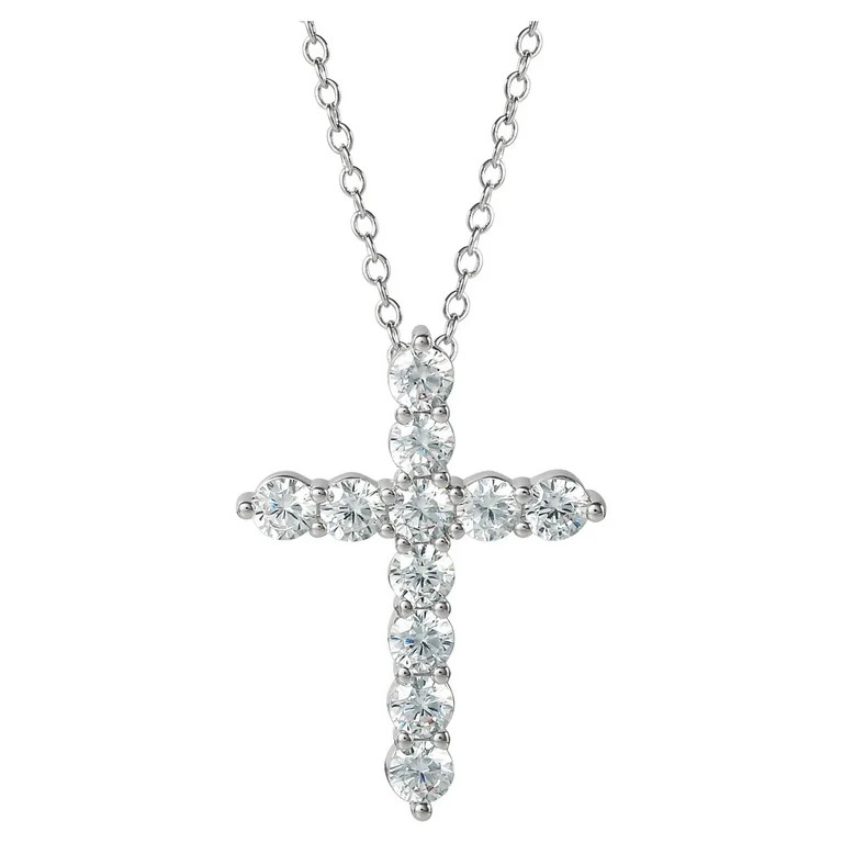 Fine Siver Plated Brass Cubic Zirconia Cross Pendant, 18" + 2" Ext Chain | Walmart (US)