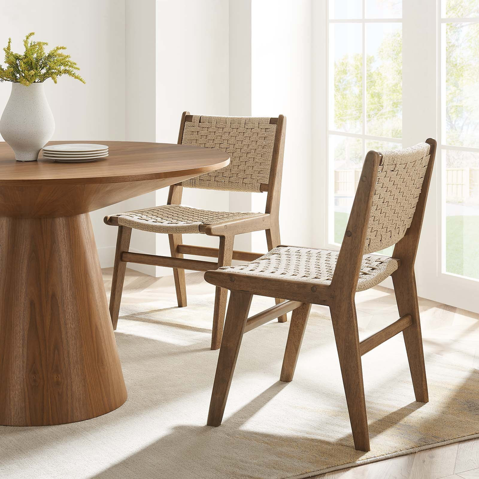 Modway Saoirse Woven Rope Wood Dining Side Chair in Walnut Natural | Walmart (US)