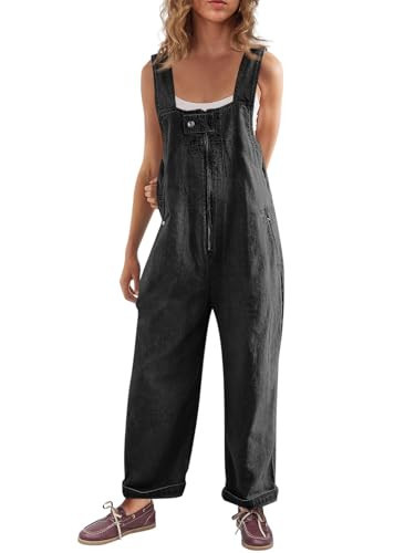 Cicy Bell Womens Casual Denim Bib Overalls Wide Leg Sleeveless Zipper Loose Jean Pants Jumpsuits with Pockets | Amazon (US)