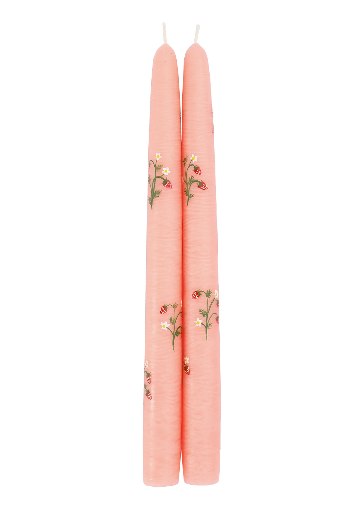 Peach Juicy Strawberry Hand-Painted Taper Candles, Set of Two | Over The Moon