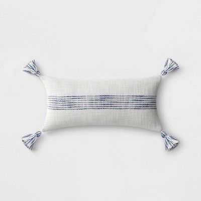 Woven Striped Lumbar Outdoor Throw Pillow Blue/Gray - Threshold™ | Target