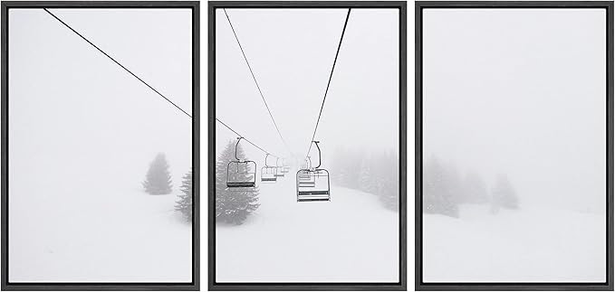 wall26 Framed Canvas Print Wall Art Set Ski Lift on Snowy Winter Mountain Nature Wilderness Photo... | Amazon (US)