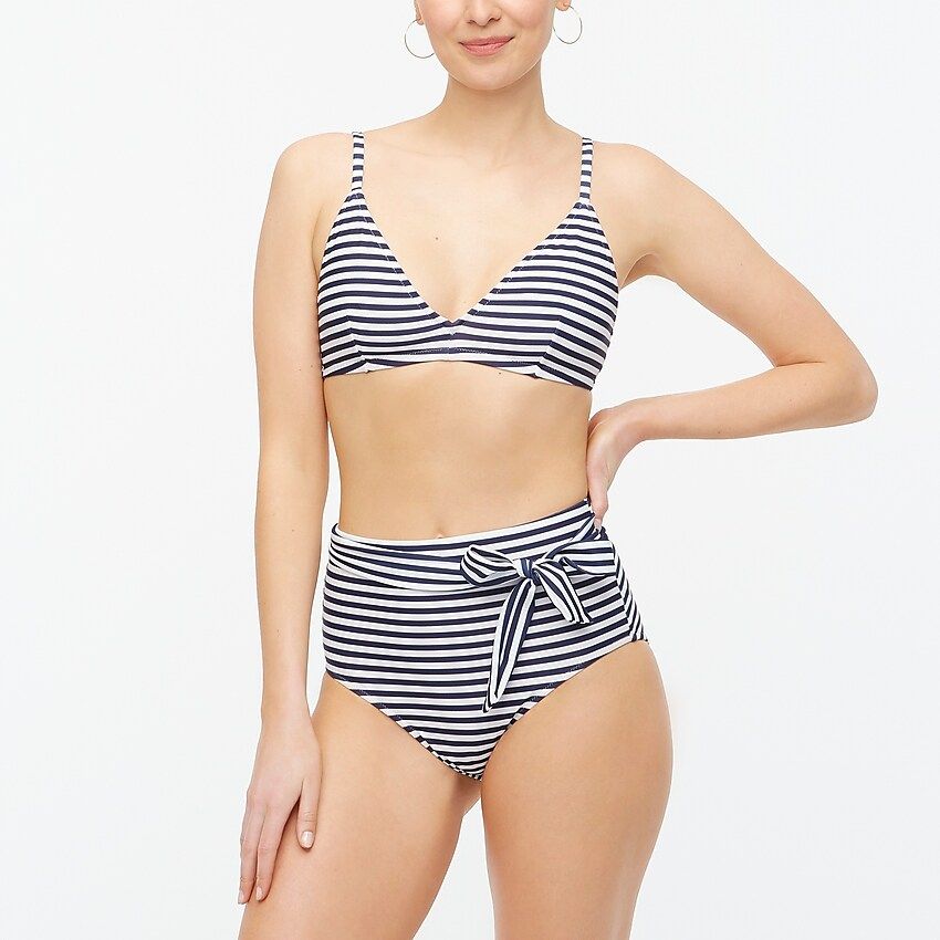 Striped high-waisted bikini bottom with belt | J.Crew Factory