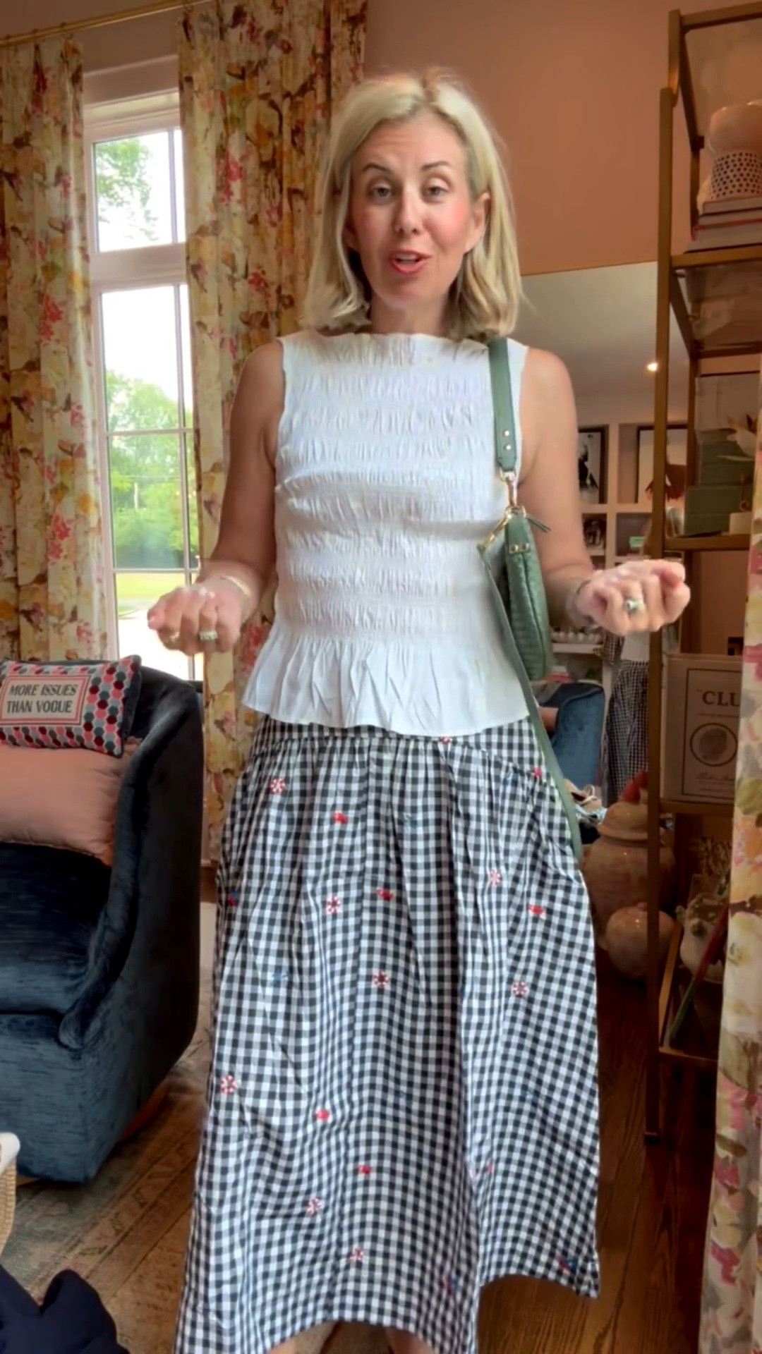 The embroidery on this skirt is adorable! Designer vibes on a budget! I’m wearing xs top, 2 skirt and 8 sandal tts. 

#LTKstorytime #LTKOver40 #LTKSeasonal