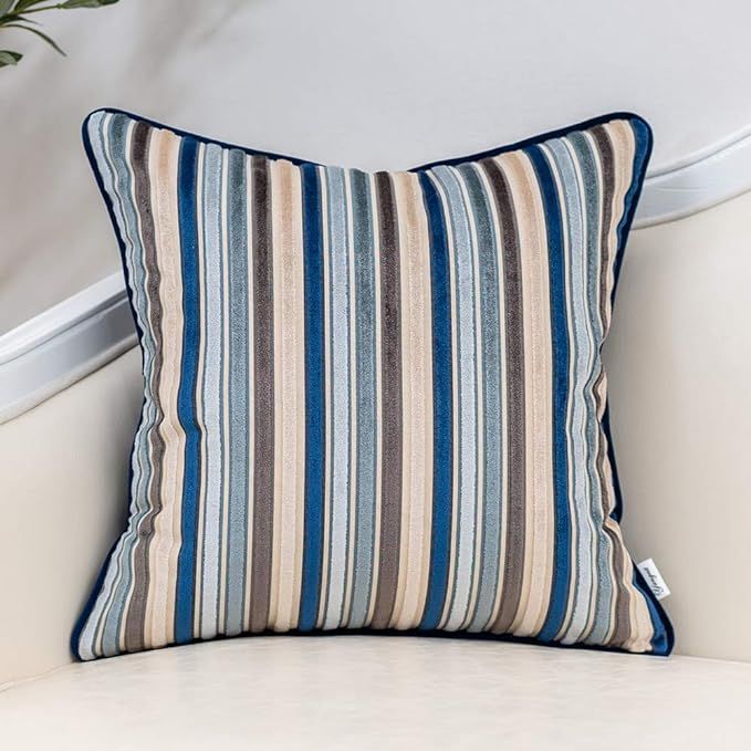 Yangest Blue Striped Velvet Throw Pillow Cover Multicolor Textured Boho Cushion Case Modern Neutr... | Amazon (US)