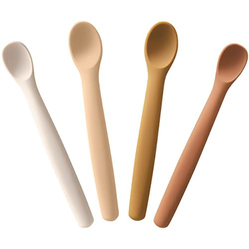 Moonkie Silicone Baby Spoons Set of 4, Two Sizes Feeding Spoon for First Stage 4+ Months, Baby Utensils, Toddler Led Weaning Spoons, Bendable, Chewproof & Boil-proof(Without Case) | Amazon (US)