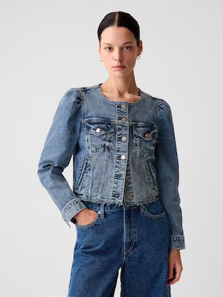 Collarless Cropped Icon Denim Jacket | Gap (CA)