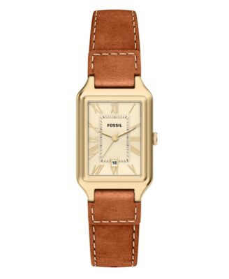 Fossil Women's Raquel Three-Hand Date Medium Brown Leather Watch 23mm - Brown/Gold | Macy's