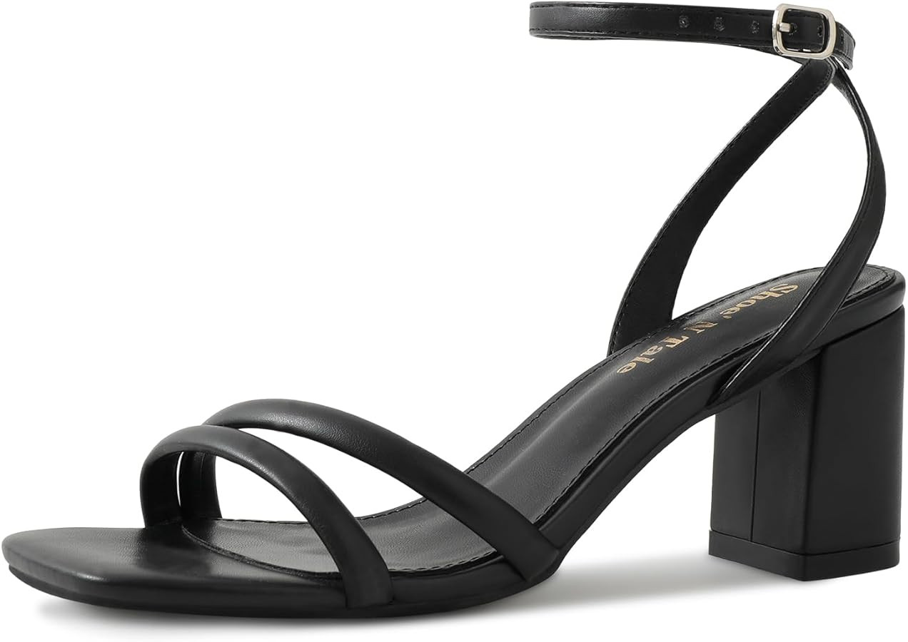 Shoe'N Tale Strappy Heels for Women Square Toe Chunky Block Heels Ankle Buckle Heeled Sandals | Amazon (US)