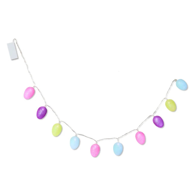 Indoor Battery-Operated 10-Count Glitter Egg Lights, Clear, 3', Easter by Way To Celebrate | Walmart (US)