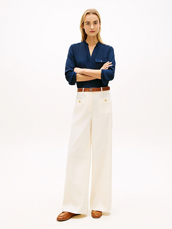 Crest Embossed Button Wide Leg Chinos | Tommy Hilfiger UK