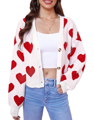 Women's Valentine's Day Cute Y2K Cropped Cardigan Long Sleeve Button Down Heart Sweater | Amazon (US)