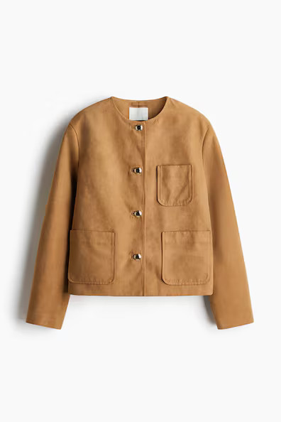 H & M - Collarless Jacket - Beige | H&M (US + CA)