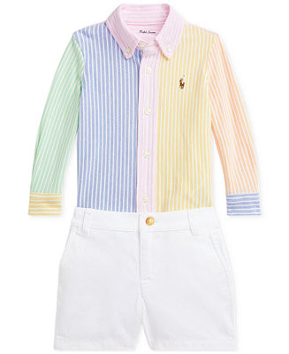 Polo Ralph Lauren Baby Boys Striped Oxford Shirt & Chino Shorts Set - Macy's | Macy's