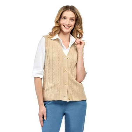 Turtle Bay New York Women s Button Front Cable Cardigan Sweater Vest - Button up Cable Knit | Walmart (US)