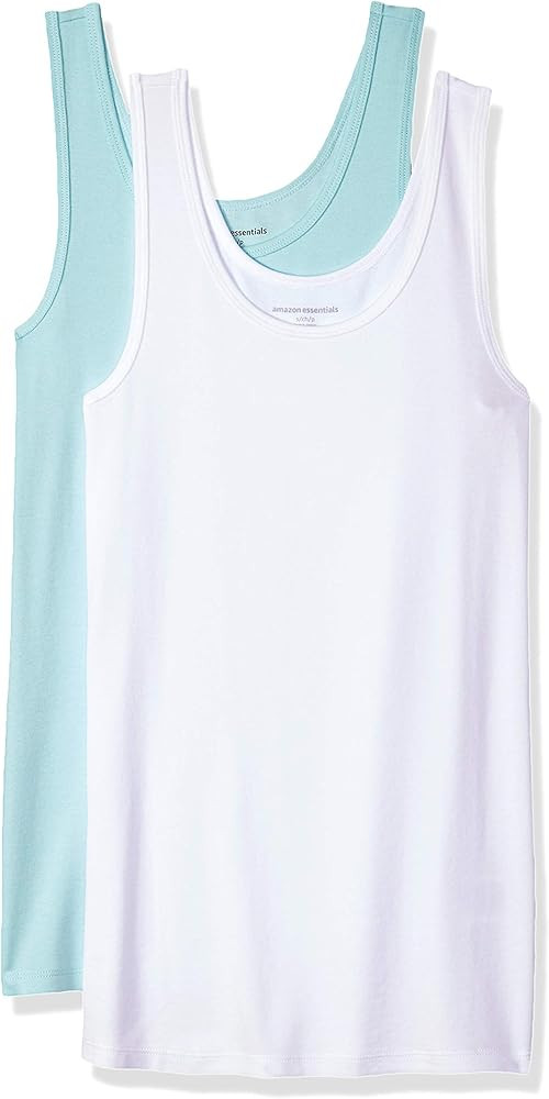 Amazon.com: Amazon Essentials Women's Slim-Fit Tank, Pack of 2, Aqua Blue/White, Medium : Clothin... | Amazon (US)
