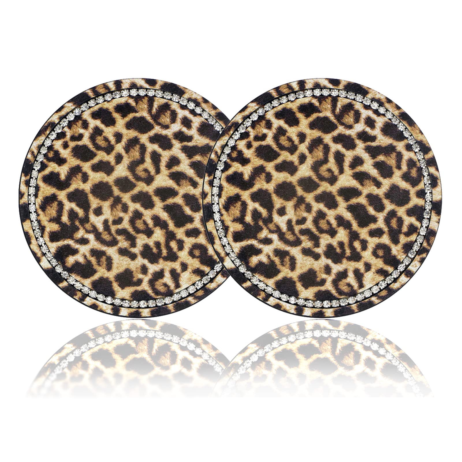 Leopard Print Bling Rhinestone Anti Slip Coasters - 2.75" Insert Suitable for Most Cars - 2PCS | Amazon (US)